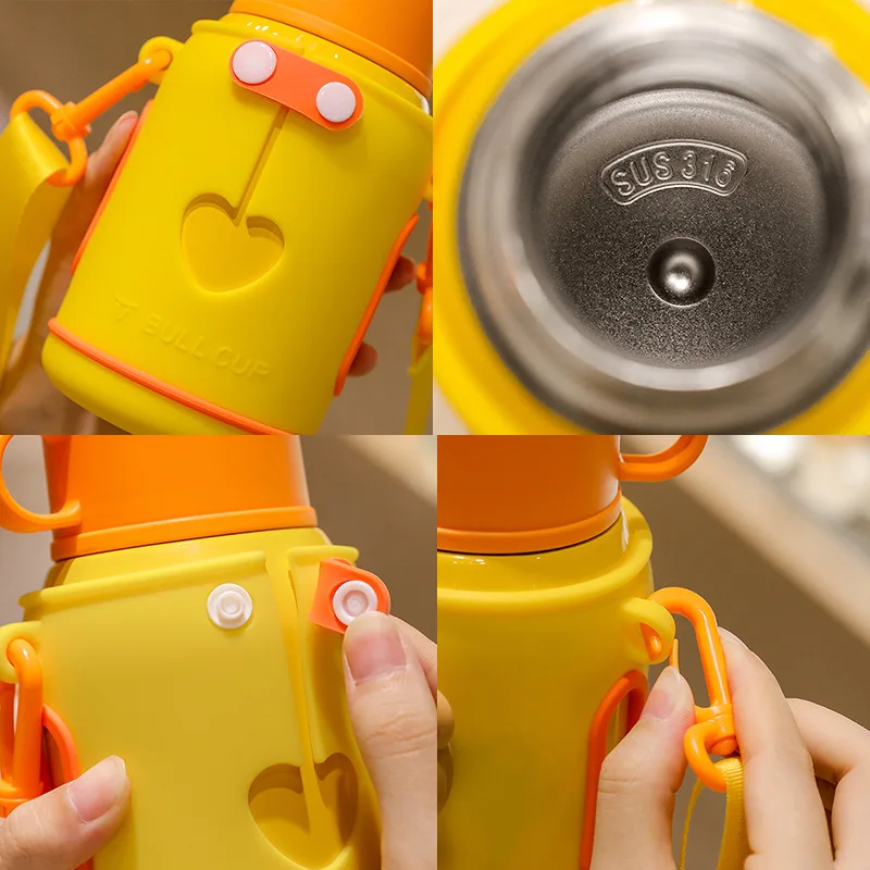 Kinder Thermos Tasse Kreative Cartoon Dreidimensionale Drücken Sound Puppe Denkt Student Topf Elastische Deckel Stroh