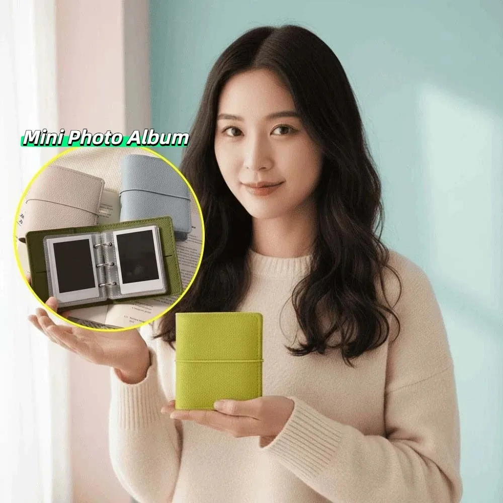 3-Inch Photocard Binder PU Leather Acid-free Pages Mini Photo Album 3-Hole Ring 2 PP Dividers Included Card Collect Book
