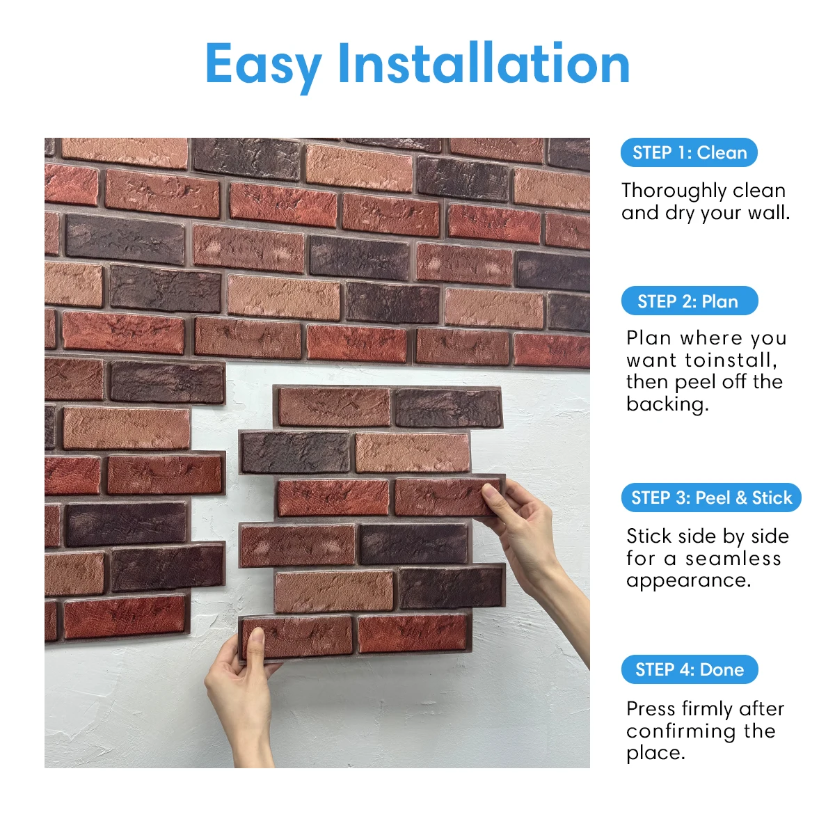 10/20pcs 3D Faux Brick Peel and Stick Wall Panels, Waterproof PVC Wall Stickers, Easy to Install, Home Wall Decor image 5