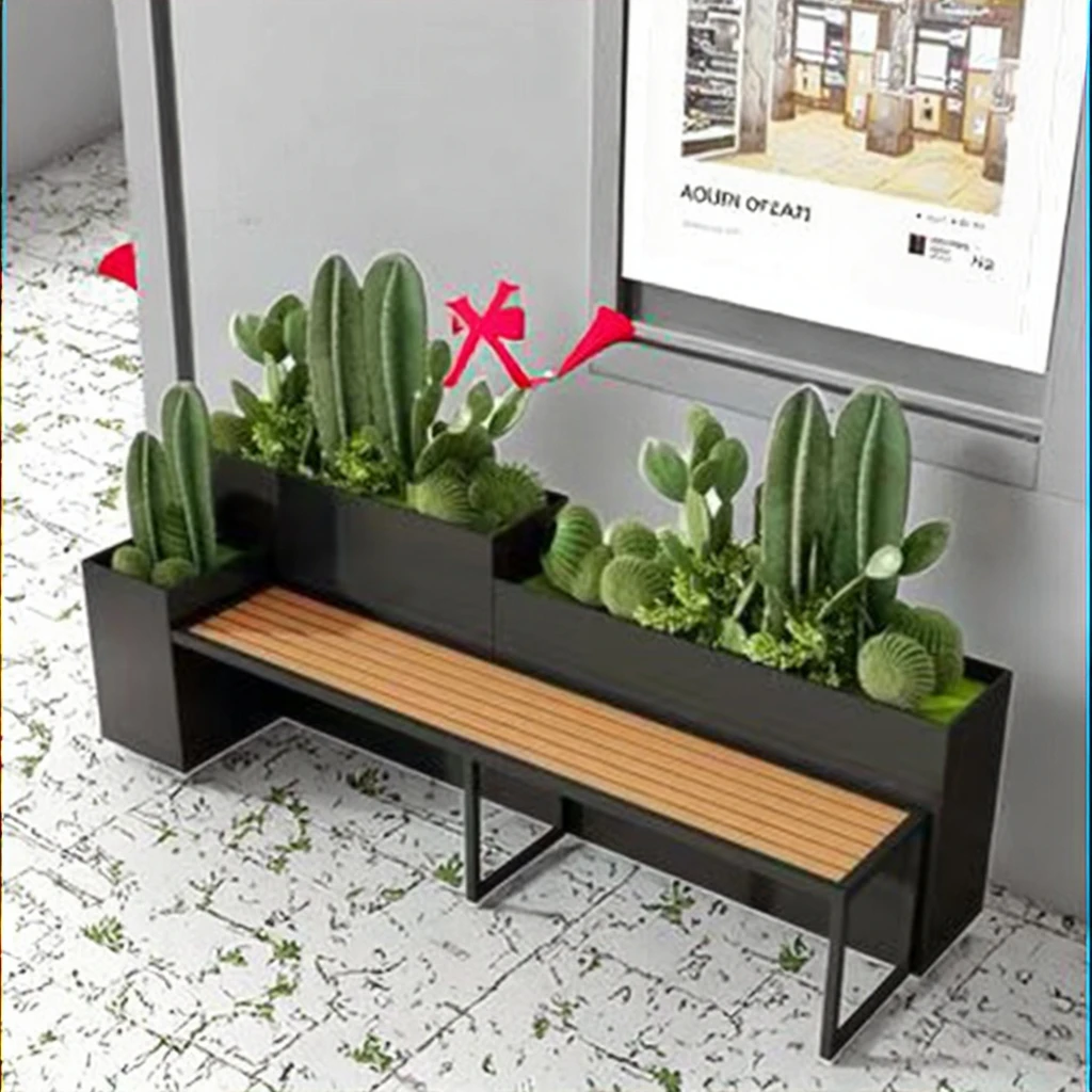 Integrated Outdoor Flower Box Bench Combination Flower Stand Suitable for Shopping Malls Factory Direct Sales