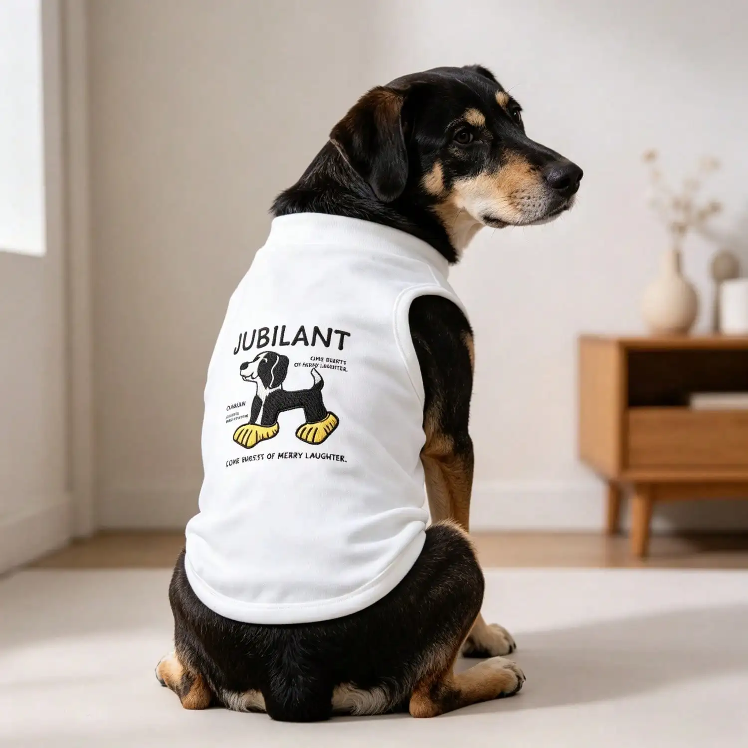 Cartoon-Hund-Buchstabendruck Ärmelloses Hundeweste Weiches Baumwoll-Haustier-Outfit für mittelgroße und große Hunde