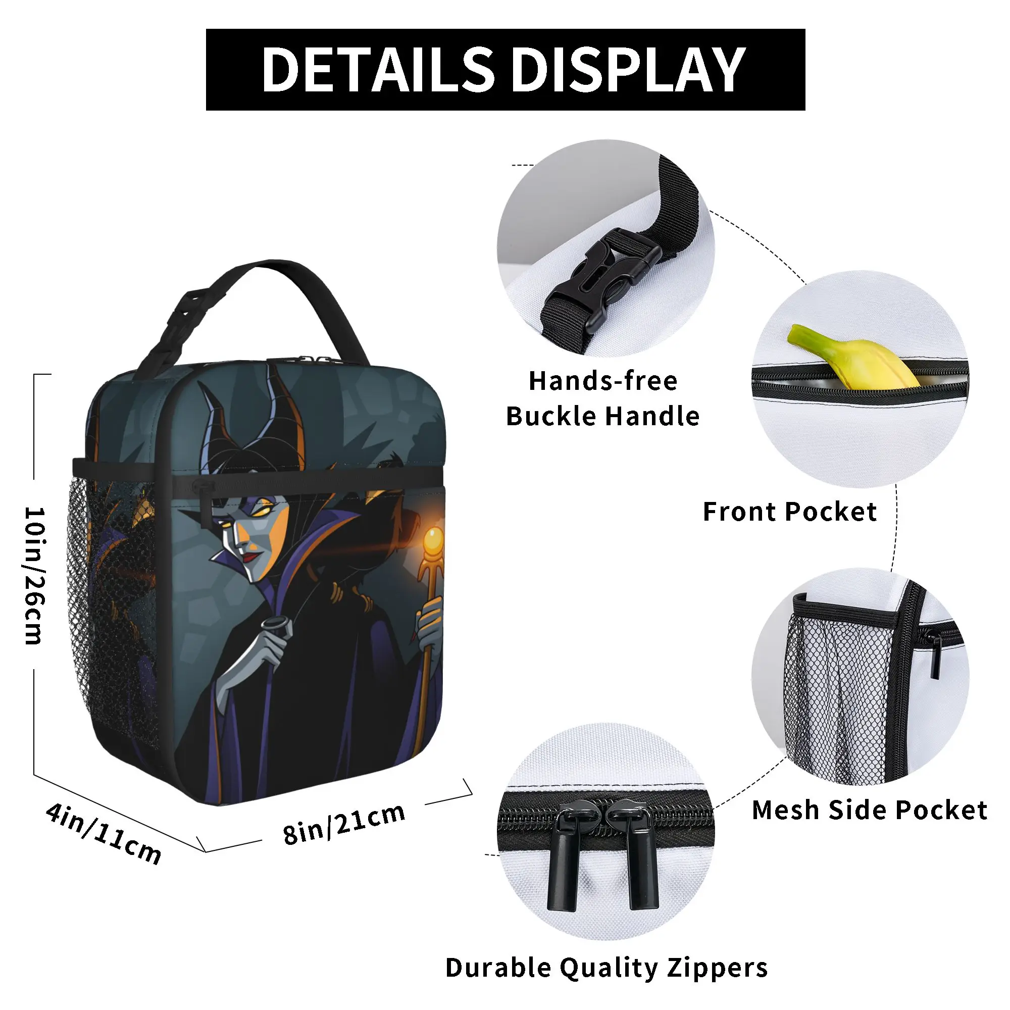 Maleficent Lunchtasche für Damen, Grafikdesign-Lunchbox, lässige Büro-Kühltasche, tragbare, wasserdichte Tragetasche für Lebensmittel – Detail 6