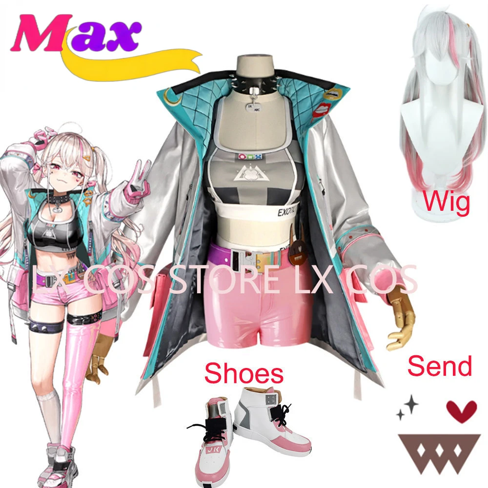 Max Game Jackal Cosplay Costume Wig Pink-silver splicing coat Uniform Halloween Party girl Jackal Role Play