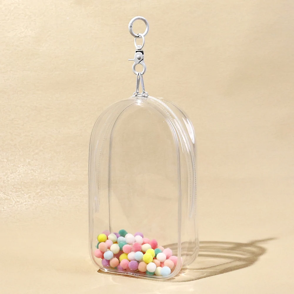 لـ Labubu v1 v2 صندوق غبار دمية شفاف PVC مع سلسلة مفاتيح وكرة