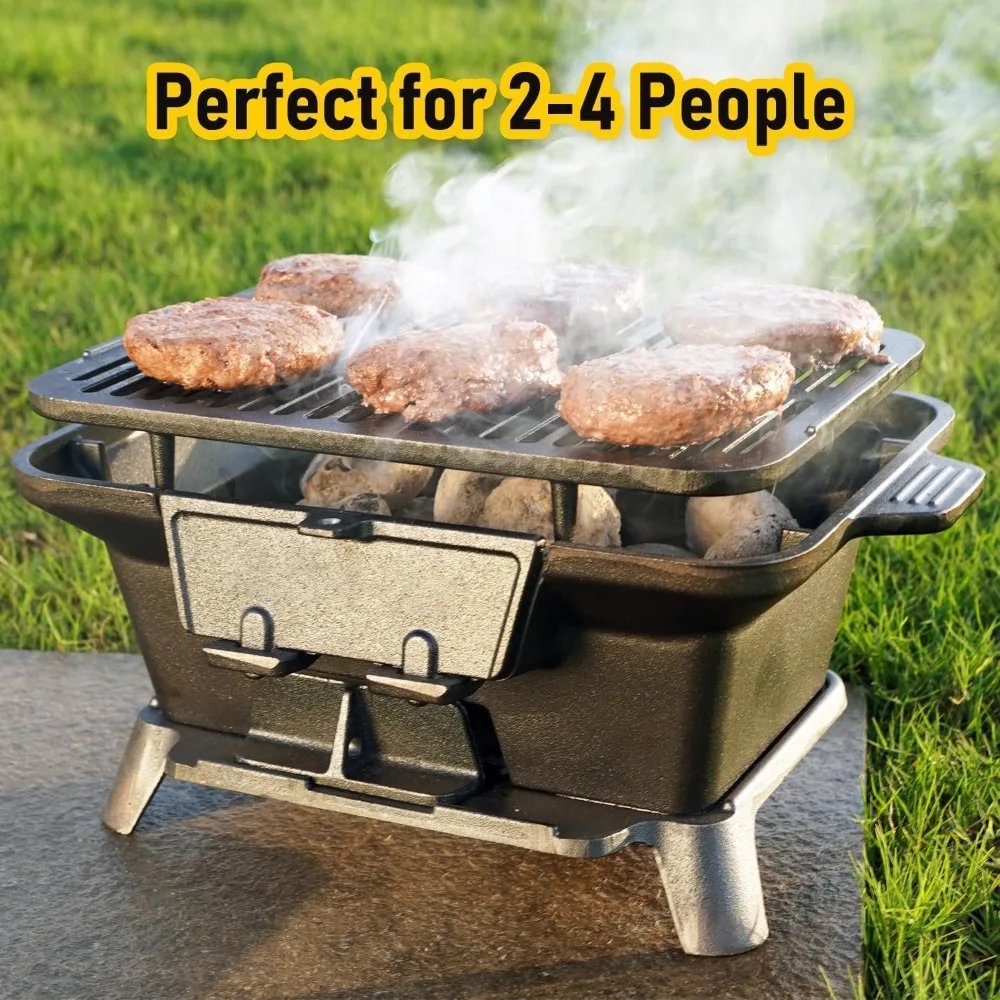

Portable Cast Iron Hibachi Grill Small Charcoal Stove for Outdoor Camping Yakitori Tabletop Bbq with Coal Draft Door