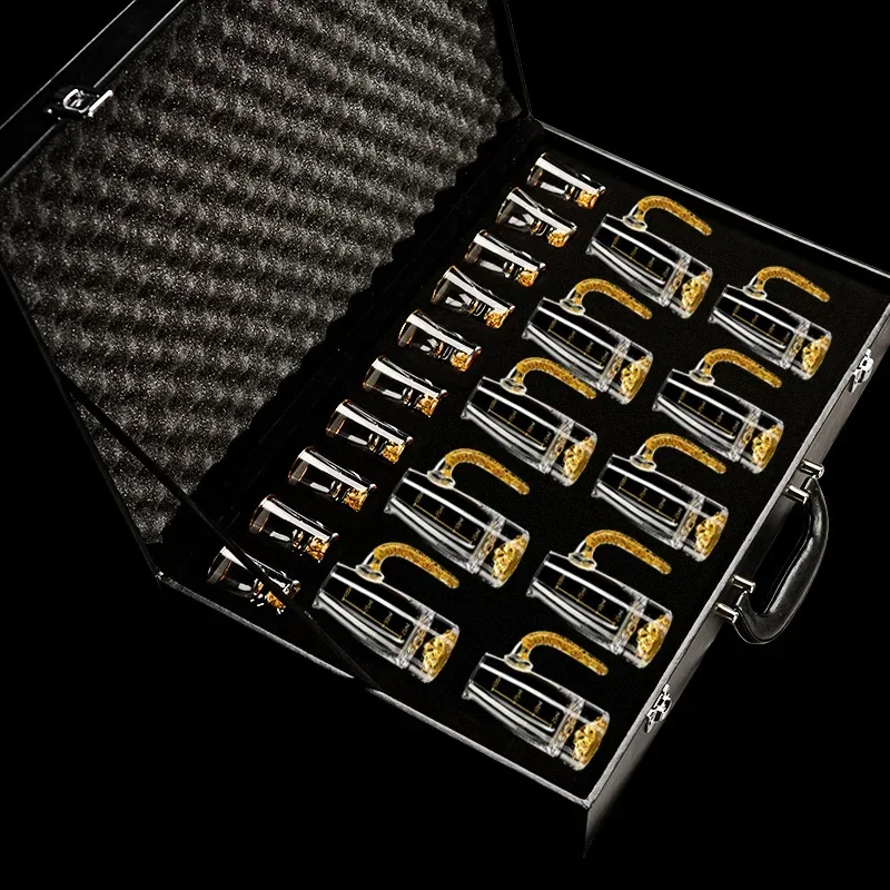 High-end leather case 10 pots 10 cups gold foil Baijiu cup with cup holder set bullet cup wine dispenser wine set storage gift