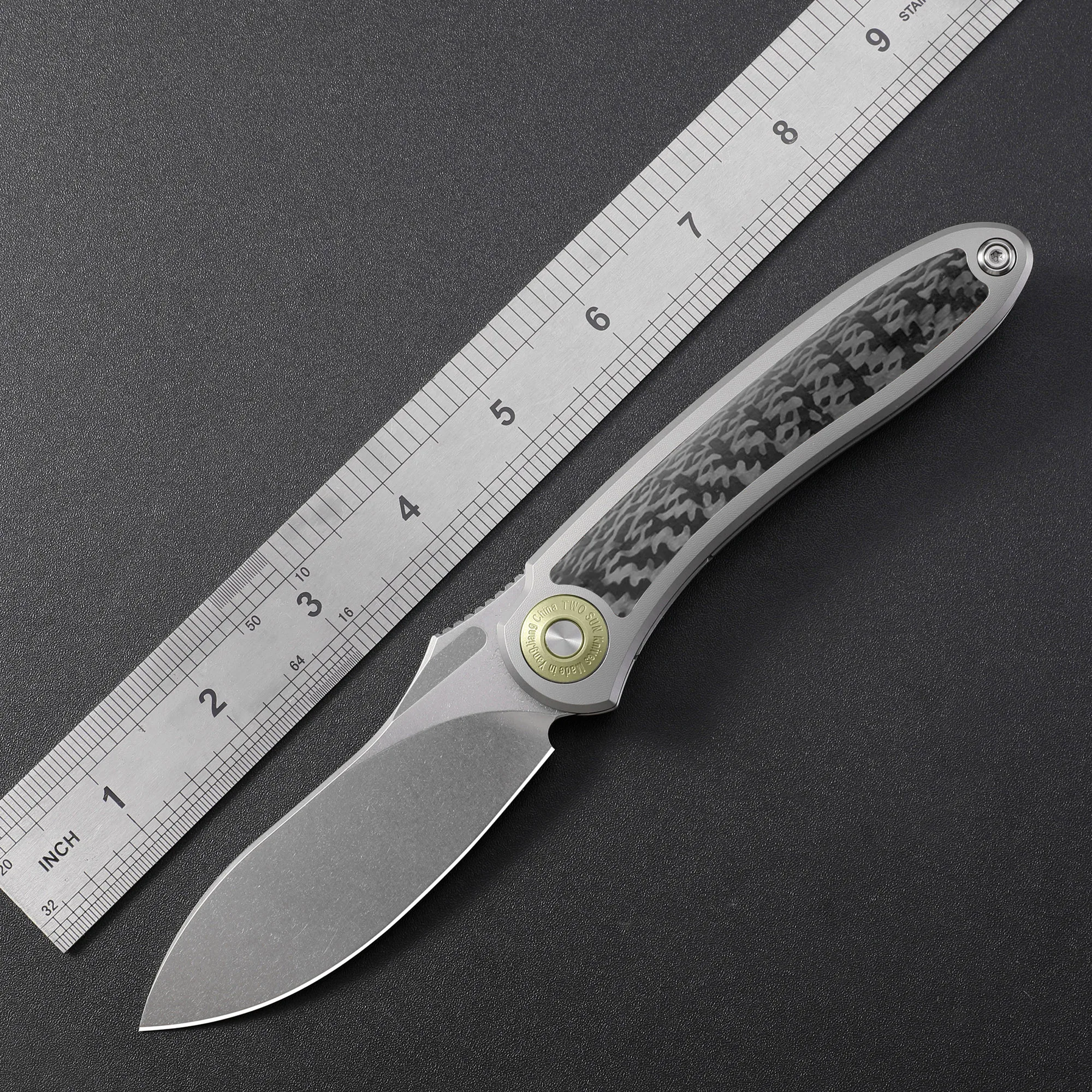 

TWOSUN TS481 Folding Knife Pocket Knife 14C28N Blade Titanium Carbon Fibe Handle Knives for Men Outdoor Camping Hunting EDC Tool