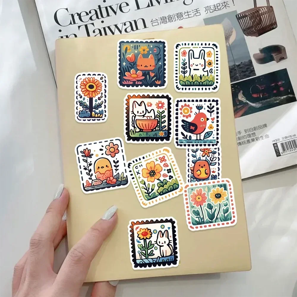 50Pcs/Set Mixed Cute Animal Stamp Stickers Decals Luggage Laptop Motorcycle Phone Waterproof Sticker Children Toy image 5
