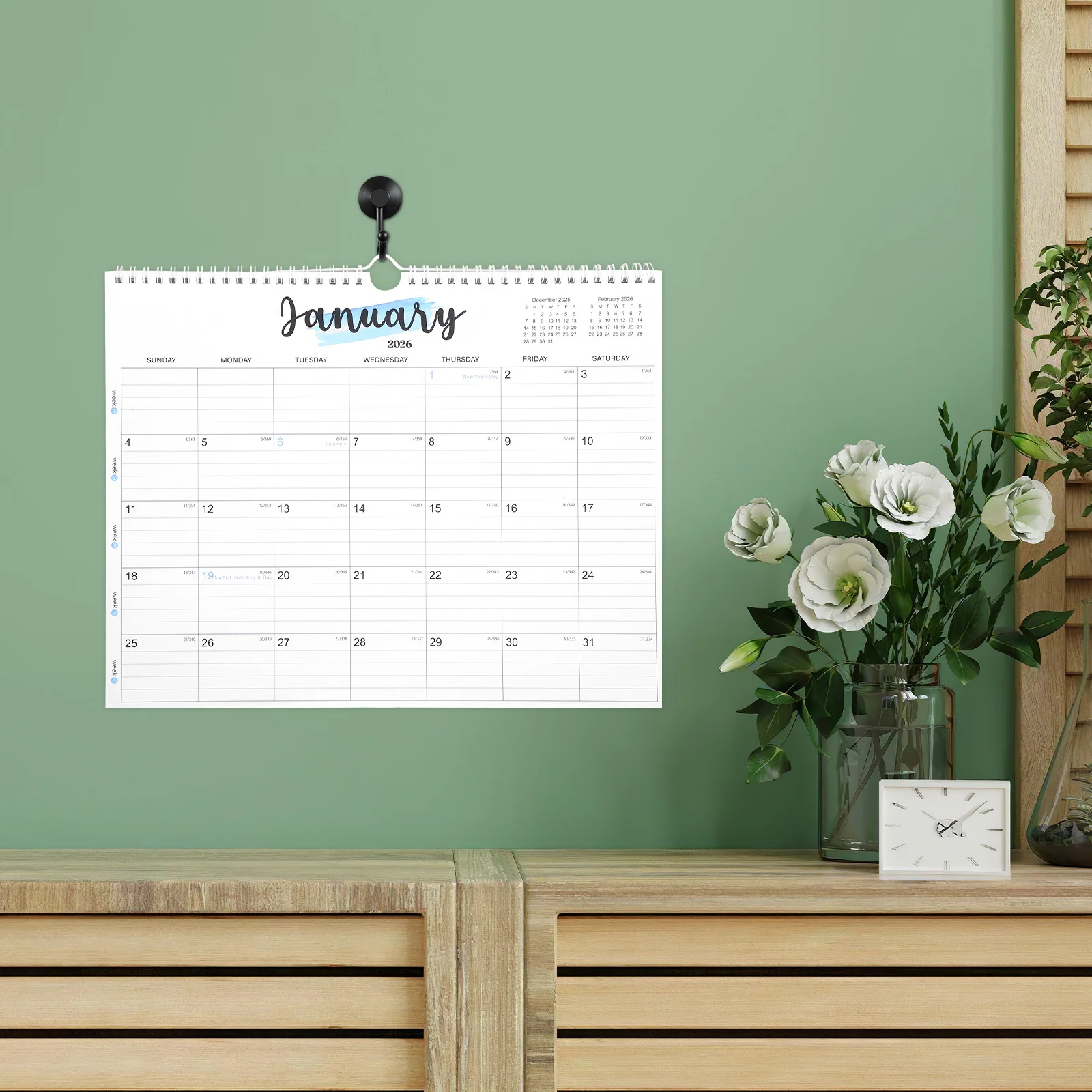 

Large Hanging Wall Calendar 2026.1-2027.6 Monthly 18-Month Planner Multi-Country Holidays Office Home Organizer