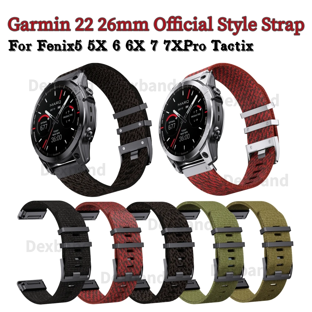 22 26MM Garmin Jacquard Easy Fit Nylon Watchband for Fenix 7/7XPro/7X/6X/6 Pro/5X/5/6/Epix/Instinct Replaceable Wristband