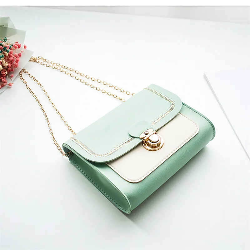 2022 New Stitching Girls Shoulder Crossbody Bag Chain Pu Leather Messenger Bags Small Square Clutch Fast Drop Shipping