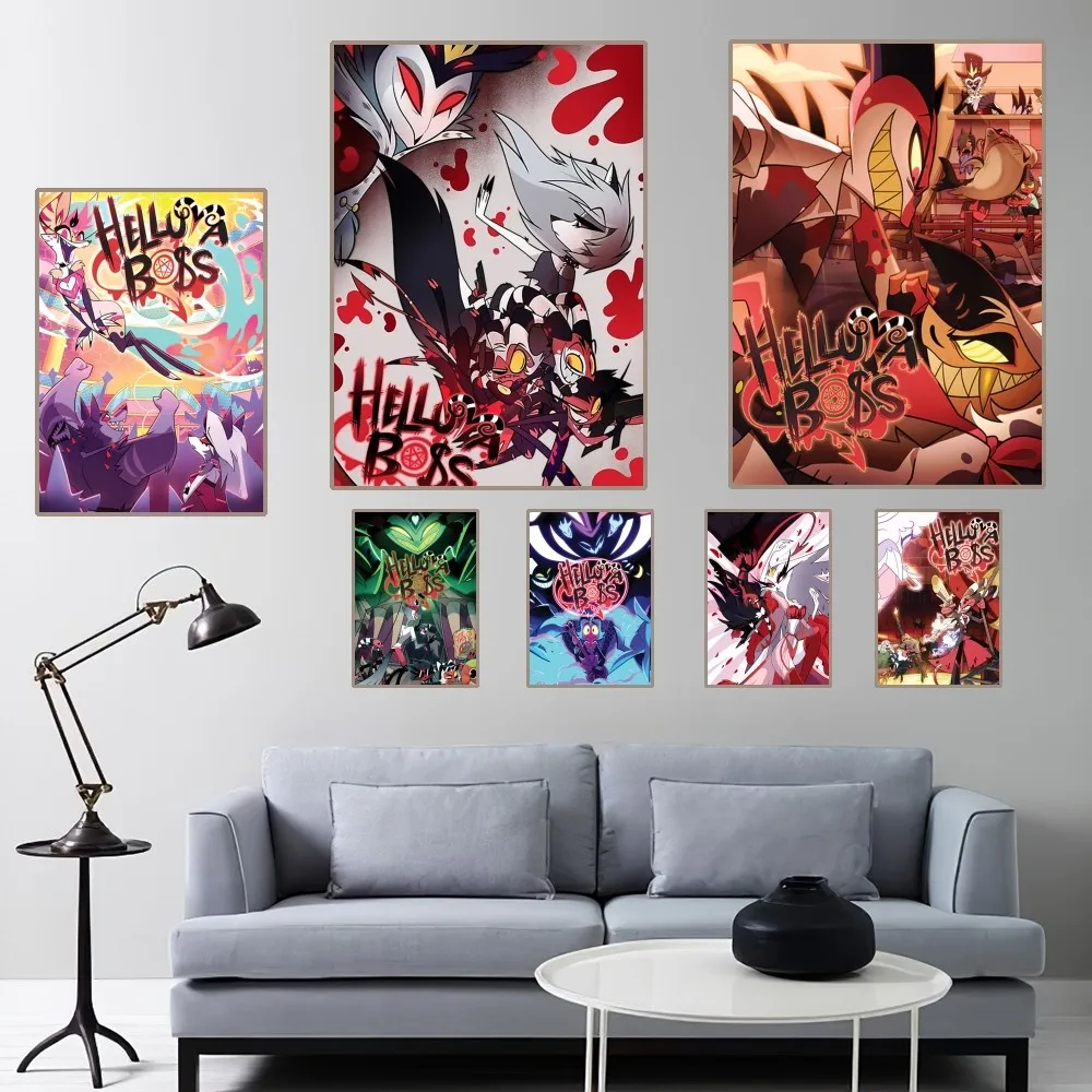 H-Hazbin B-Boss Cartoon Poster Home Room Decor Aesthetic Art Wall Painting Stickers