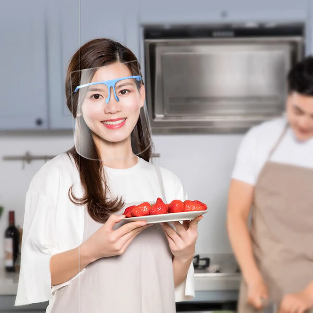 Face Mask Protector Clear Hard Pc Double-Sided Anti-Fog Rosy Half-Frame Design Cooking Safety 24x20.5cm Kitchen