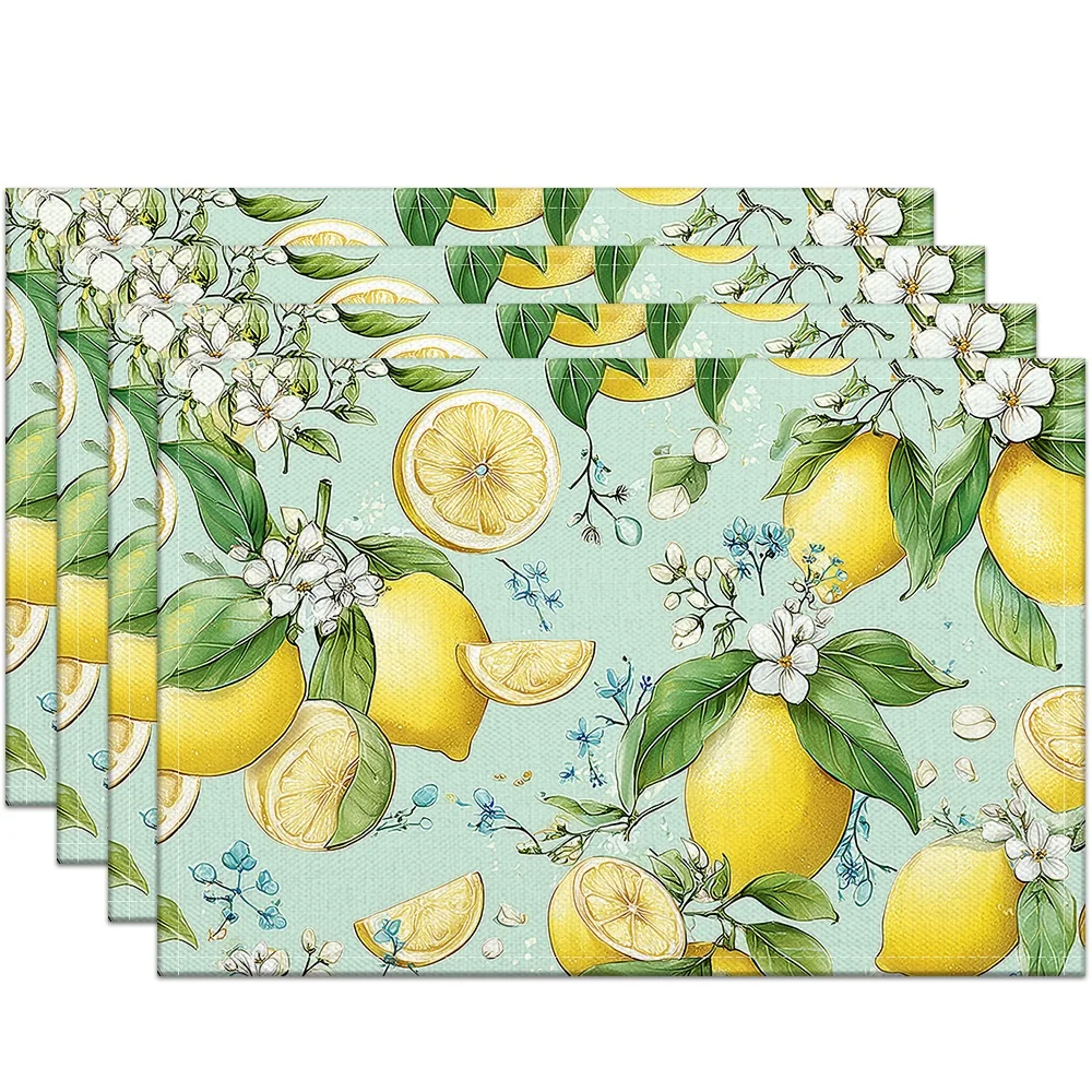 Mint Green Lemon Floral Placemats Fresh Fruit Table Decor Spring Cottage Tray Display Botanical Dining Table Gift