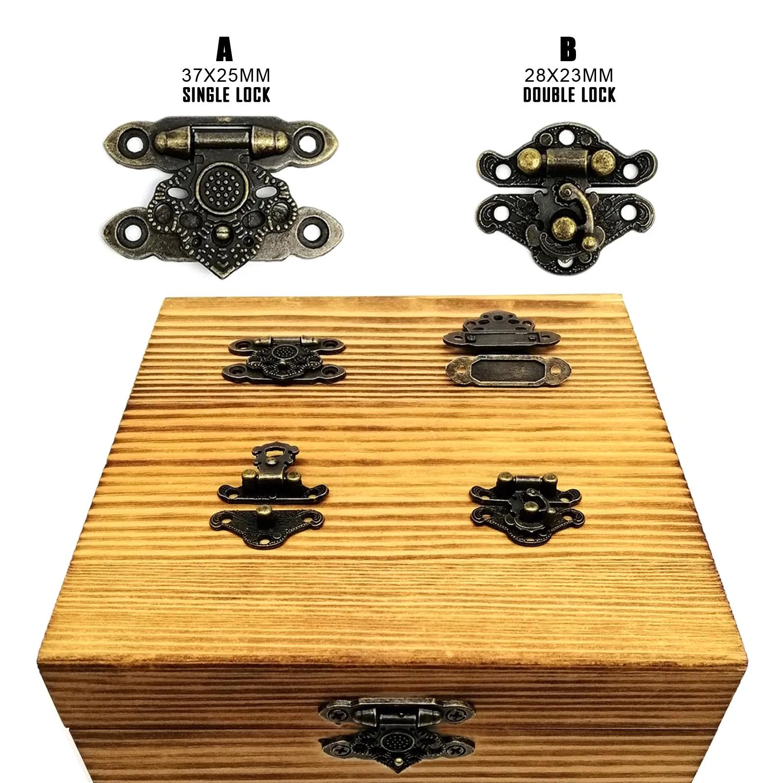 12pcs Decorative Wooden Jewelry Chest Wine Box Gift Case Toggle Latch Hasp Lock Clasp with screws Retro Vintage Antique Brass