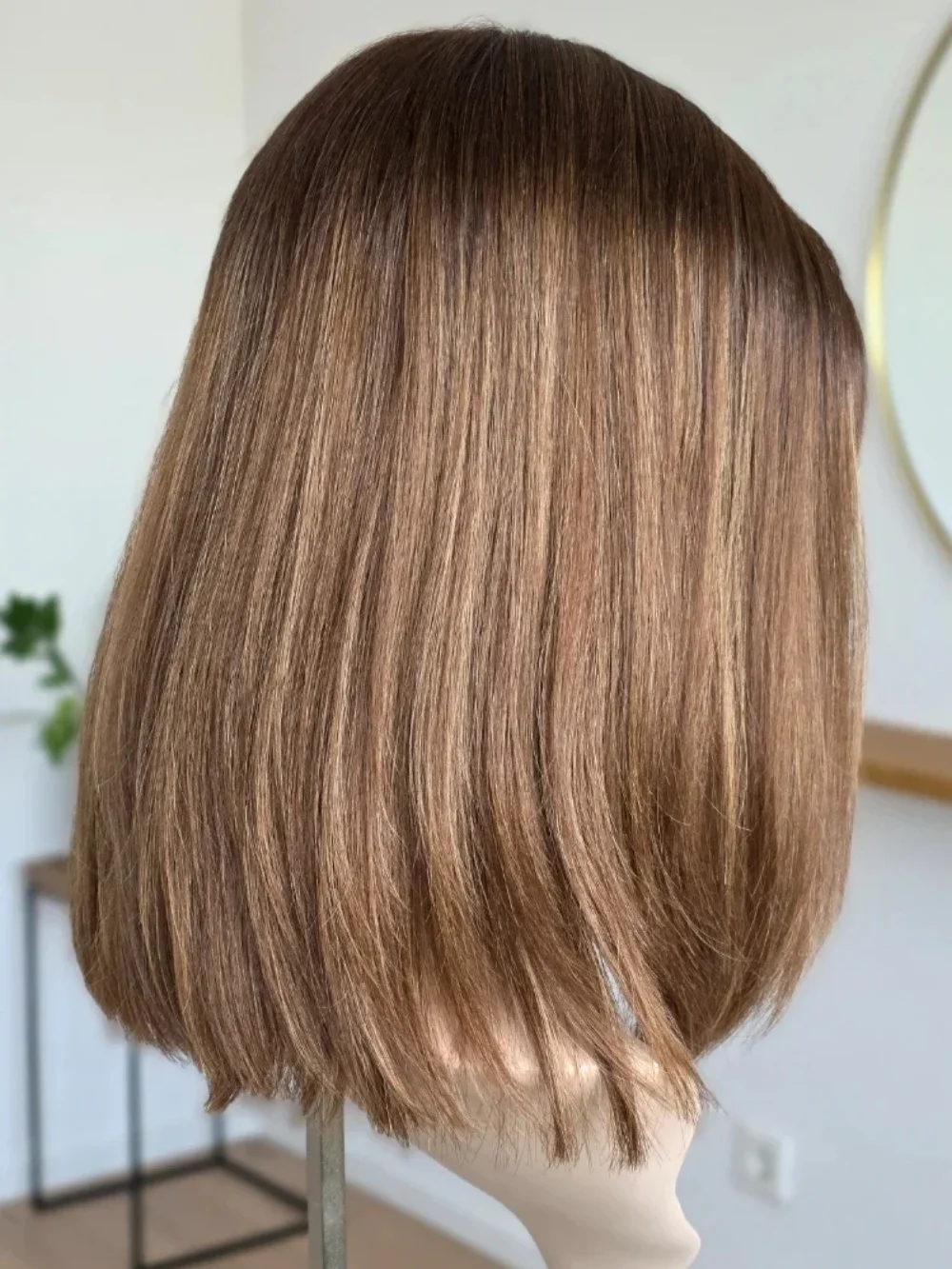 14Inch Chocolate Brown Straight Bob Wig 13x4 Lace Frontal Wig Natural Hairline Lace Front Short Wig Blend Human Hair Synthetic
