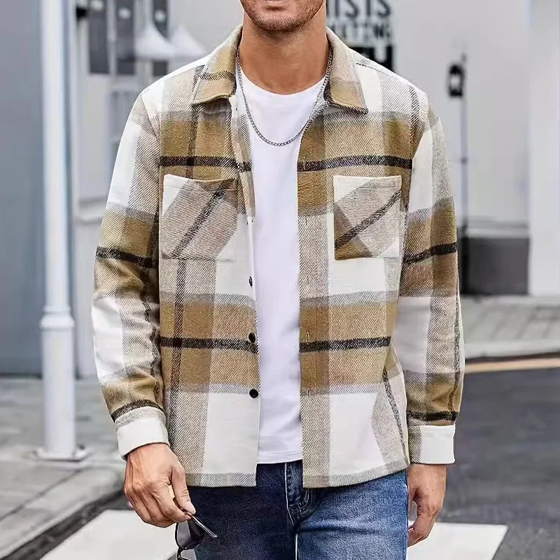 2025 Spring Autumn Men's Flannel Thick Shirt Casual Fashion Long Sleeve Clothing Versatile Plaid Cotton Shirt Coat For Male Tops