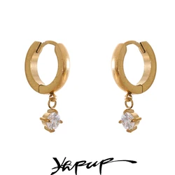 Yhpup Fashion Stainless Steel Shiny Zirconia Drop Hoop Earrings Delicate Daily Charm Jewelry Wholesale 18K PVD Plated
