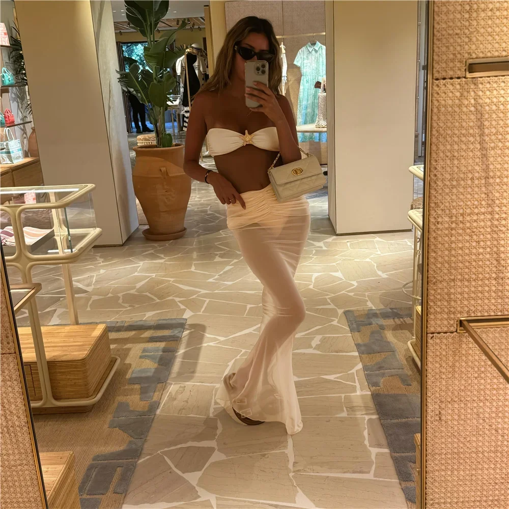 Sexy estrela do mar 3 peças micro biquinis feminino maiô 2024 roupa de banho beachwear com saia longa conjunto biquíni biquini