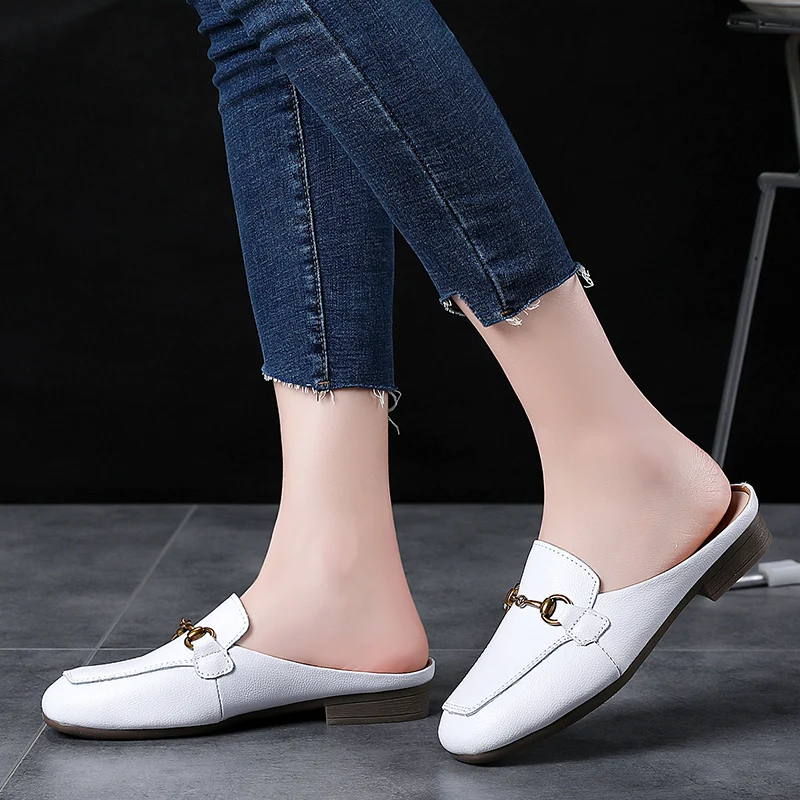 Mules Shoes Women Loafers Ladies Half Shoes Slip On Flats Female Summer Casual Fashion Luxury Brand Designers