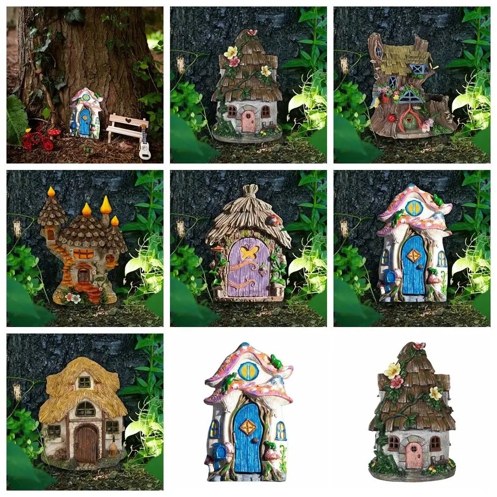 Fashion Wooden Dollhouse Miniature Fairy Elf Door Colorful Yard Art Sculpture Fairy Door 10cm Garden Door Micro Landscape