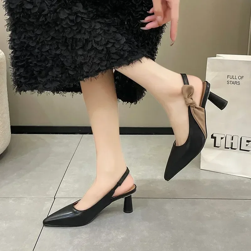 

Korean Version Color Blocking High Heels Sandals for Women in Large Size Pointed Single Shoes Fairy Style Slim Heels Sandals