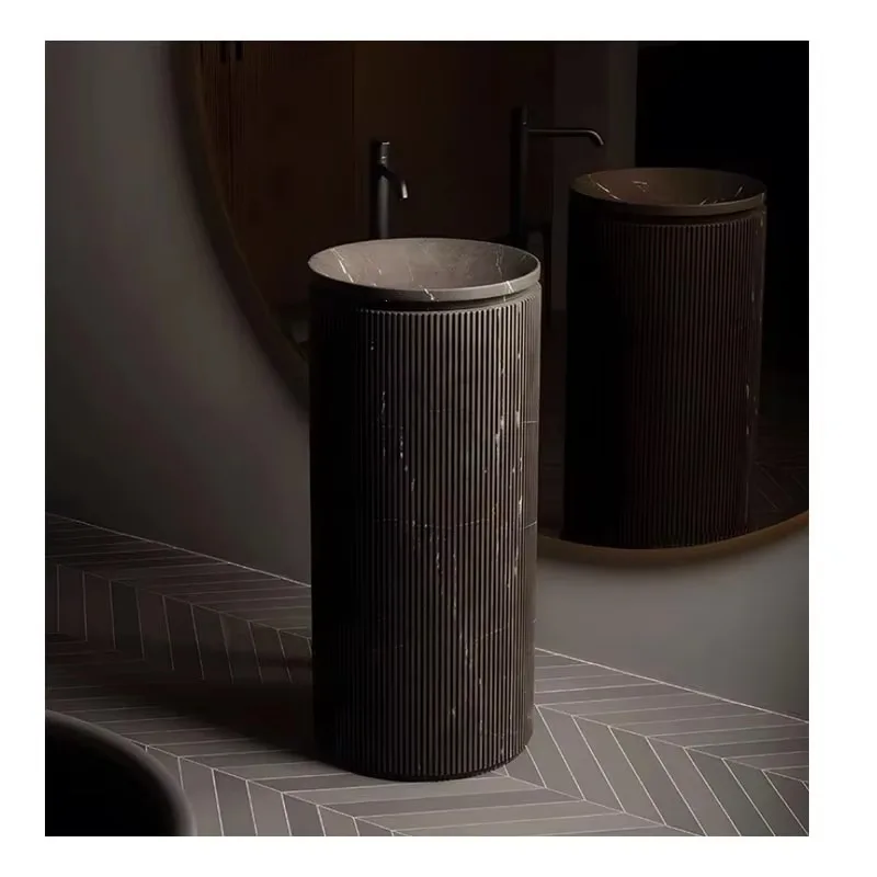 

Pedestal Sink Stone Round Lavatory Basin Bathroom Sink Marble Farmhouse Washing Standing Vessel Hotel Courtyard Free Standing