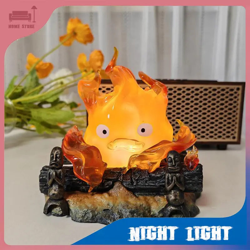 

Calcifer Night Light Cartoon Anime Flame Lamp Calcifer Figurine PVC Model Desk Ornament Room Office Halloween Decorations Gift