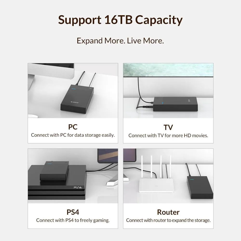 ORICO Casing HDD 3.5 Inci Dilengkapi Daya 12V SATA Portabel Ke USB 3.0 Enclosure Hard Drive Mendukung HDD 16TB UASP 3599U3 3588US3