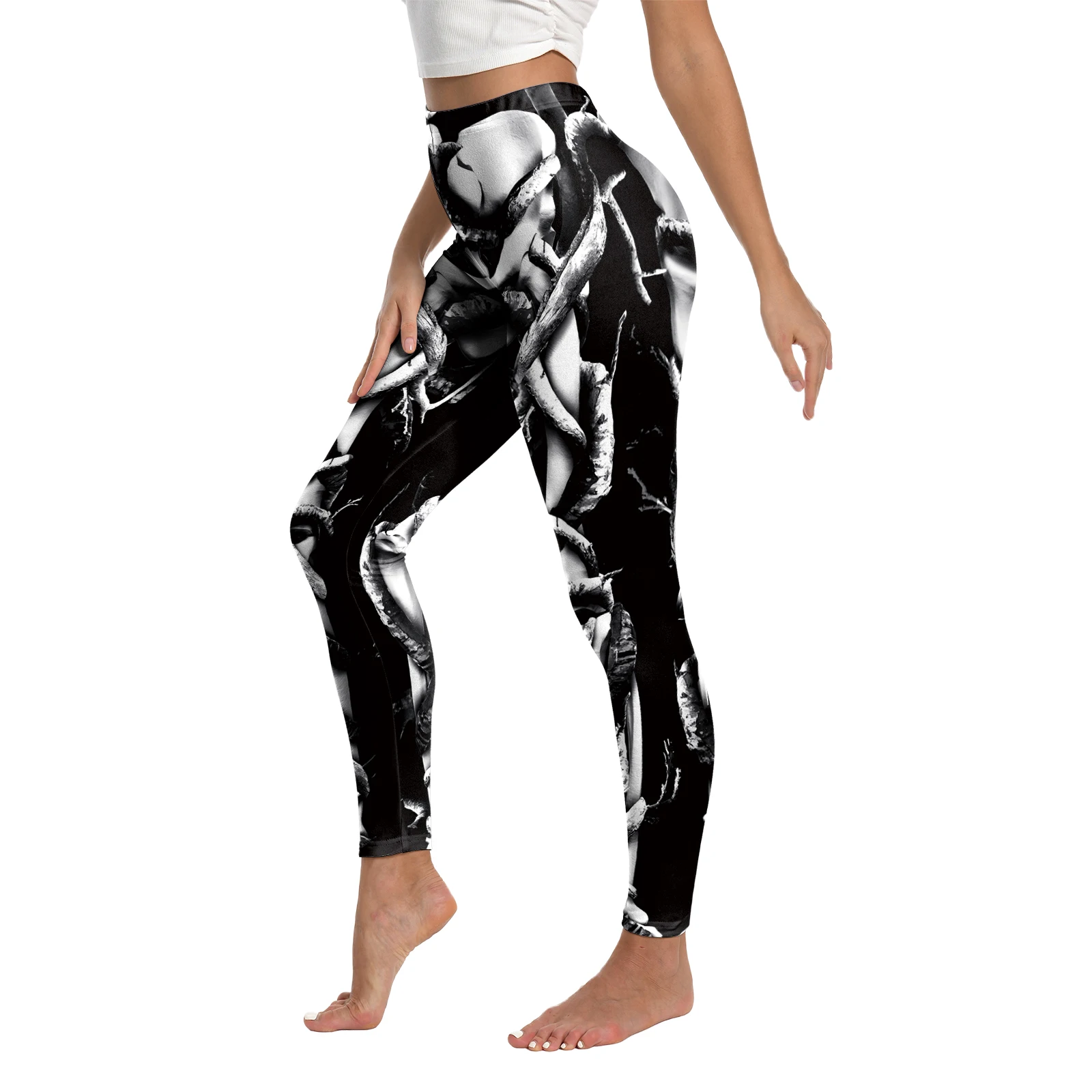 Mallas de fiesta de Halloween para mujer, pantalones con estampado de terror negro divertido, medias de Carnaval de estilo gótico, pantalones ajustados elásticos