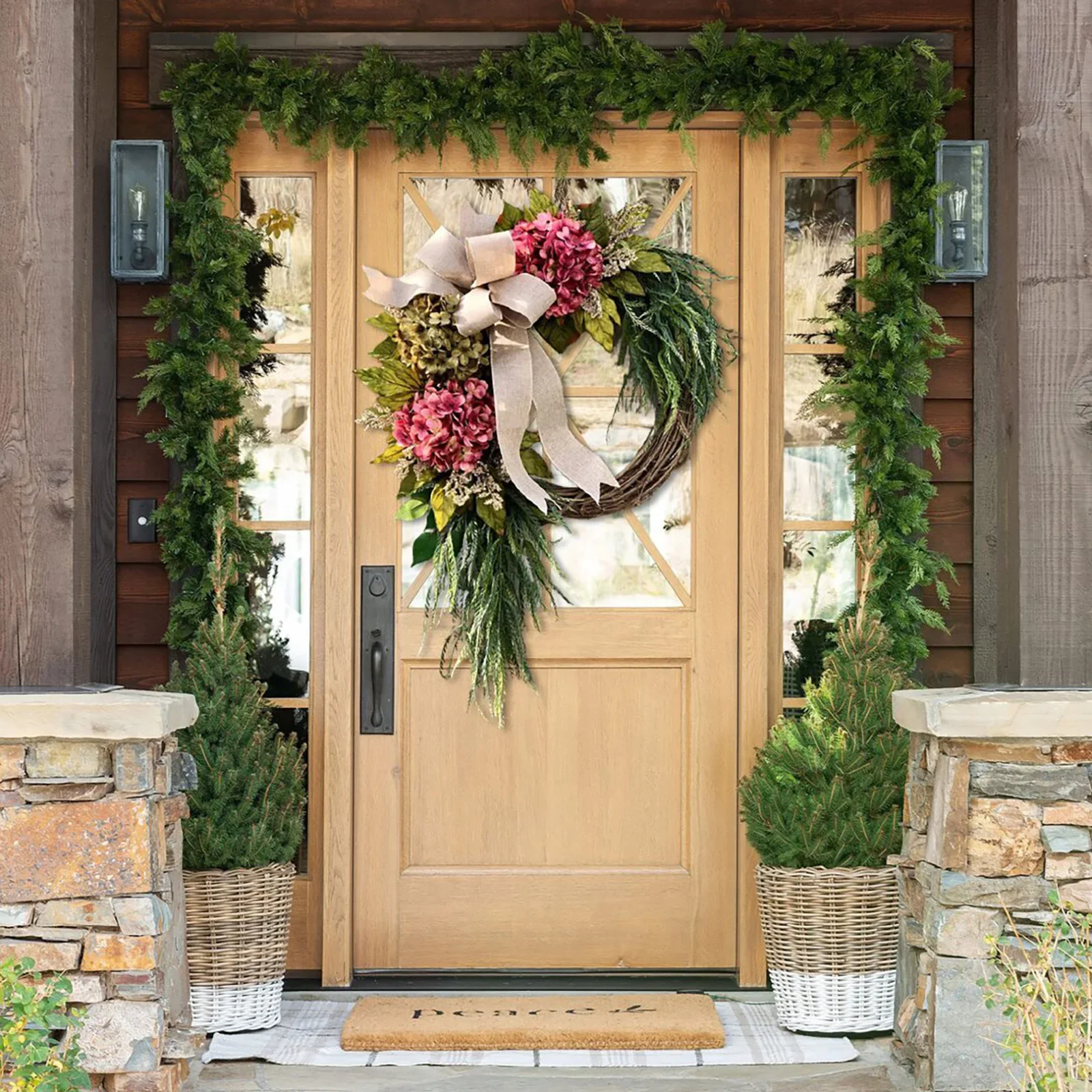 Artificial Spring Summer Hydrangea Decoration Wreaths with Flowers Branch for Front Door All Seasons Farmhouse Home New