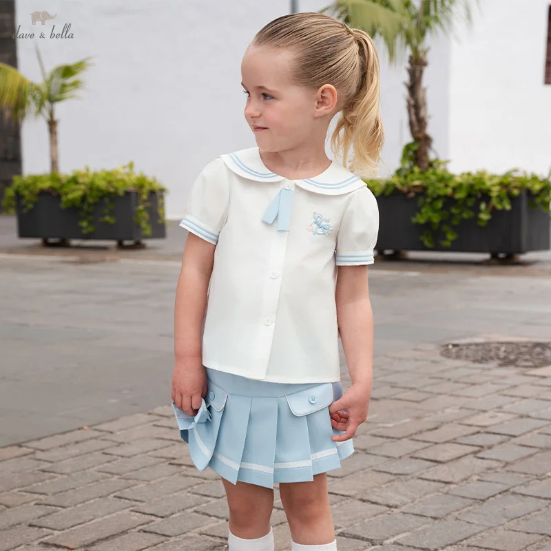 

Dave Bella Children Pleated Skirt Set Summer Baby Two Piece Set Casual Sweet Cute Children's College Style Set Party DB2252114