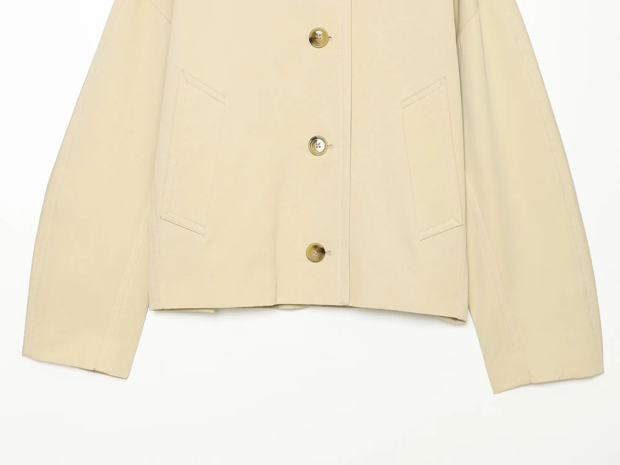 BSAY Damen-Trenchcoat im britischen Stil, kurz geschnitten, mit breitem Revers, einreihig, Knopfverschluss vorne, locker geschnitten, lange Ärmel, gefüttert, lässige Oberbekleidung – Detail 5