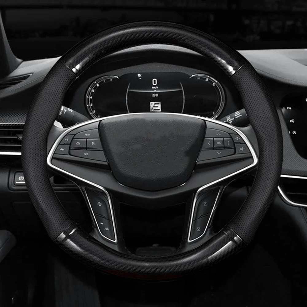 Carbon Fiber Car Steering Wheel Cover, Breathable and Sporty, All Season Universal Anti-Slip and Wear-Resistant Handle Cover