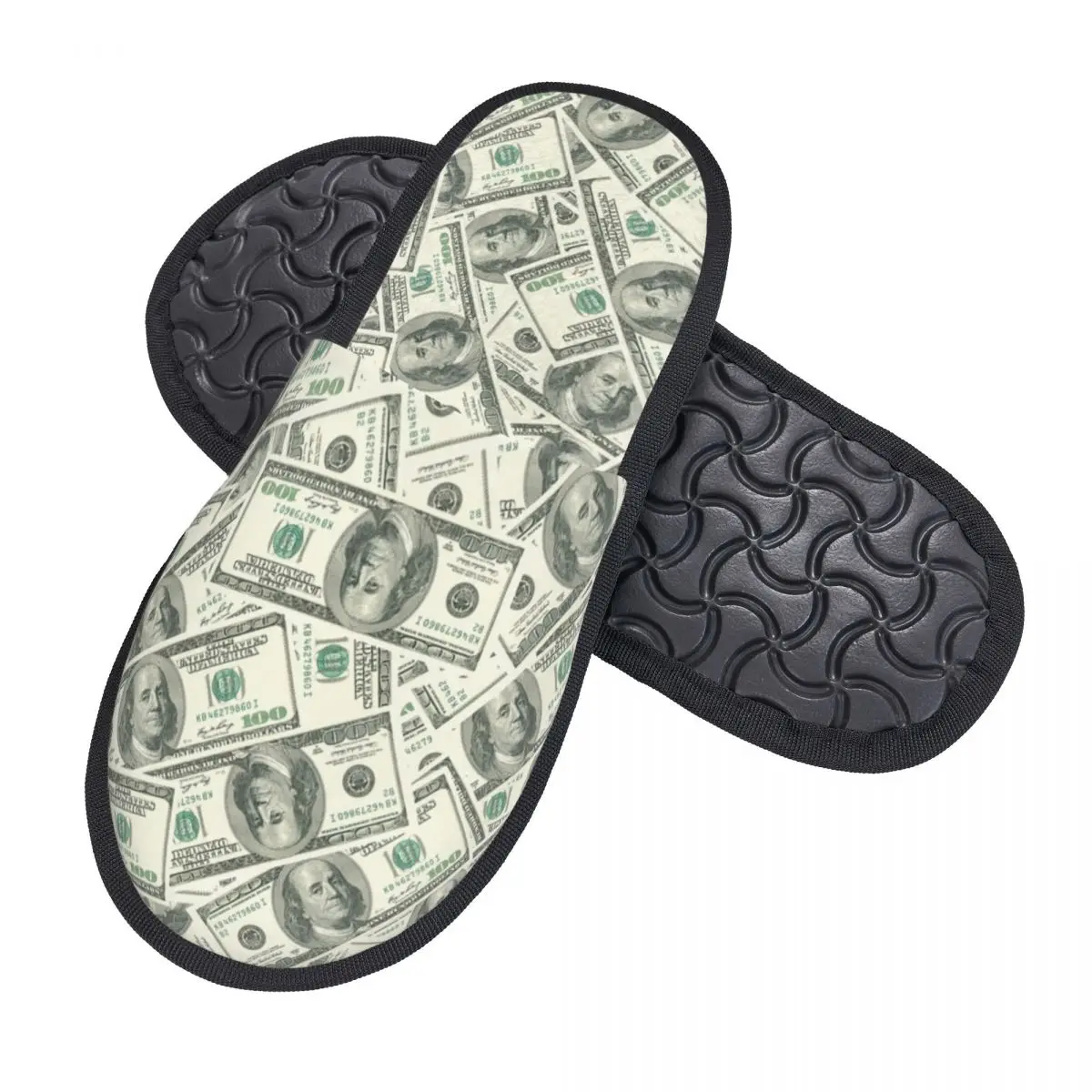 Custom US American Dollar Bill Memory Foam Slippers Women Soft Warm Banknotes Pattern House Slippers