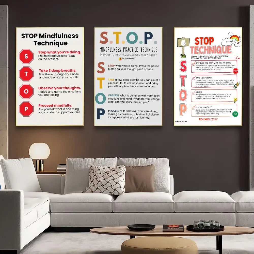 Thought Stopping Canvas Poster Intrusive Thoughts Overthinking CBT Coping Skills Mental Wellness Decor Painting Calligraphy