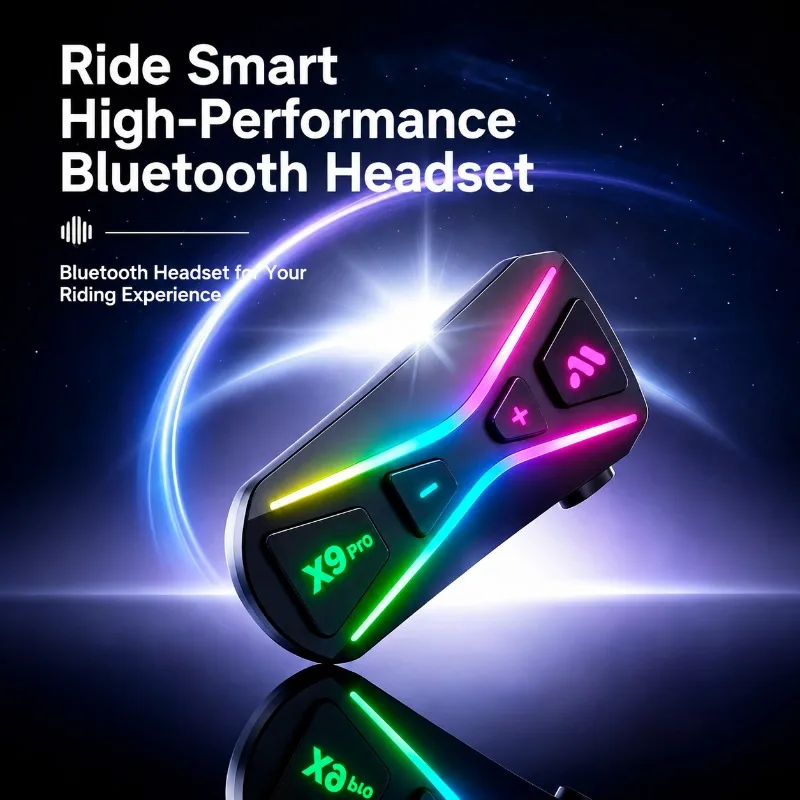 X9Pro Motorcycle Helmet Bluetooth Headset, BT6.0 Waterproof Long Battery Life Intercom, Handsfree Call Stereo Music Riding