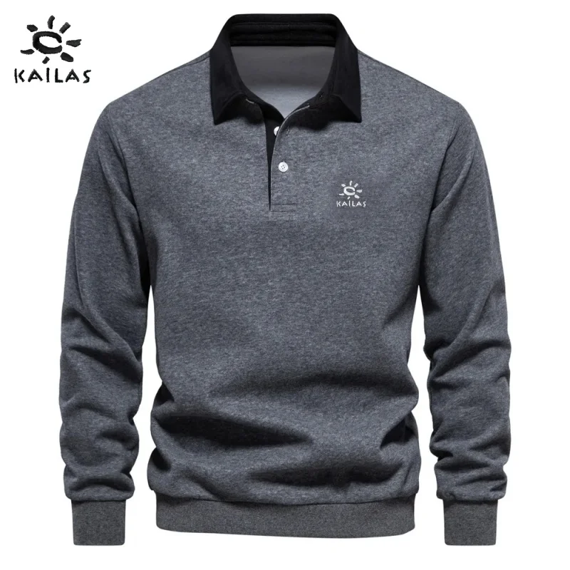 New men's high-quality 100% cotton long sleeved polo shirt for autumn and winter fashion, casual, warm and versatile top