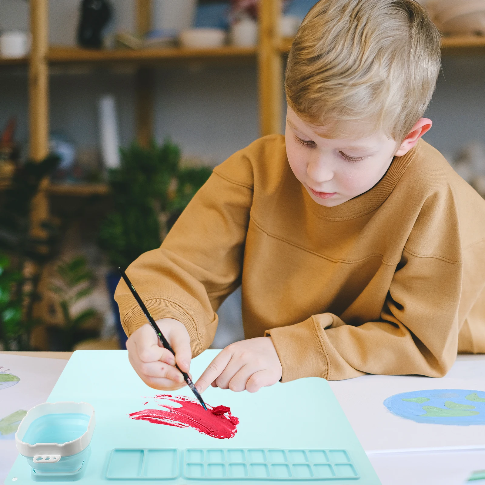 

Silicone Painting Mat Kids Drawing Pad for Resin Casting Craft Tray Epoxy Nonstick Tabletop Blue Easy Clean Foldable Storage Art