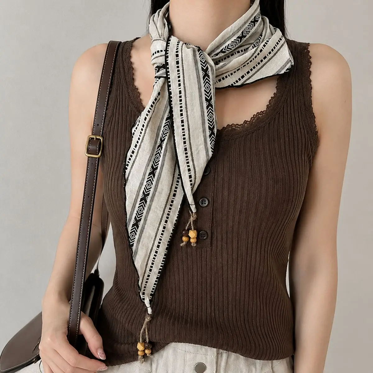Triangle Scarf Boho Geometric Stripe Women Casual Retro Ethnic Versatile Polyester Medium Lightweight Multicolor Head Wrap Neck