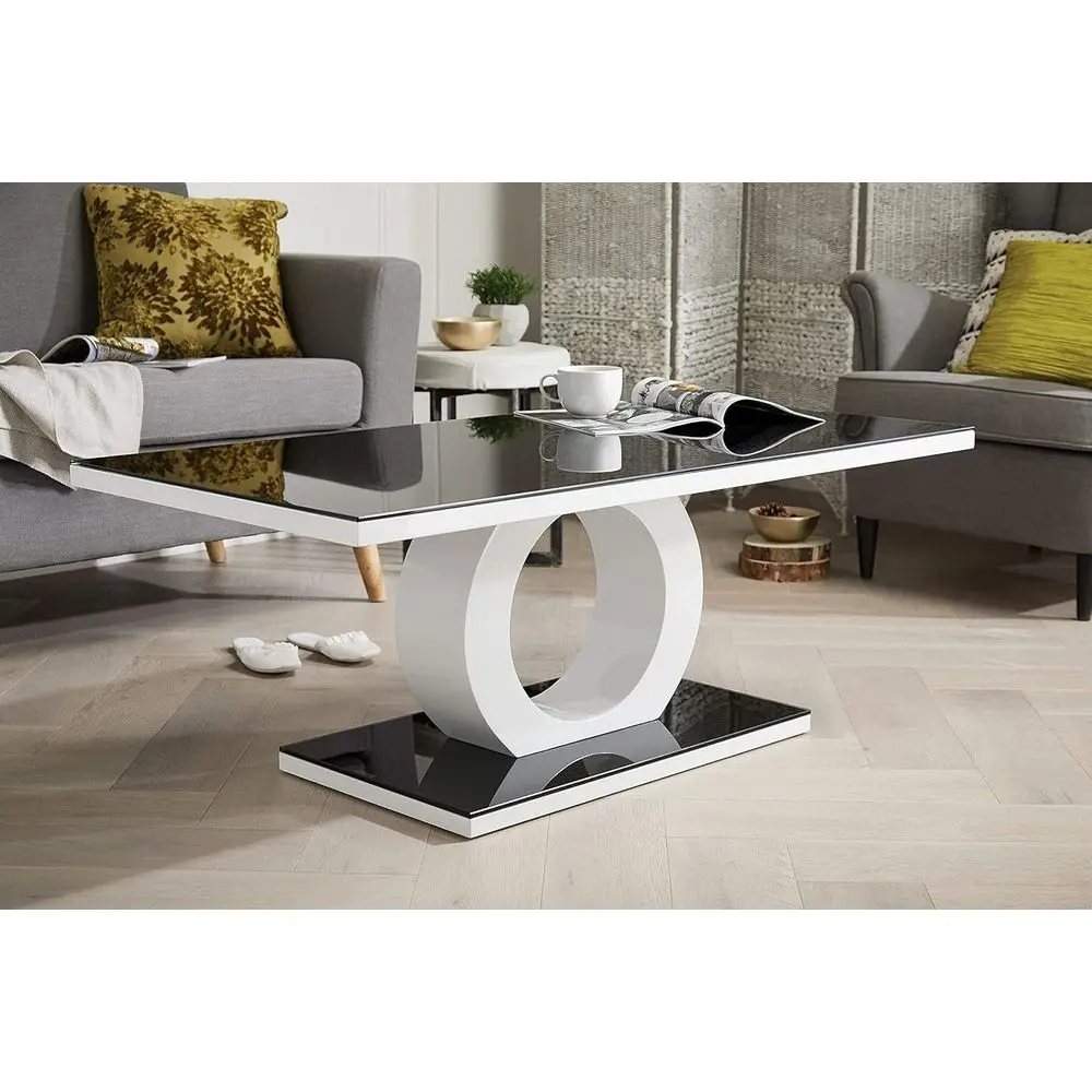 Modern High Gloss and Glass Coffee Table in Black/White