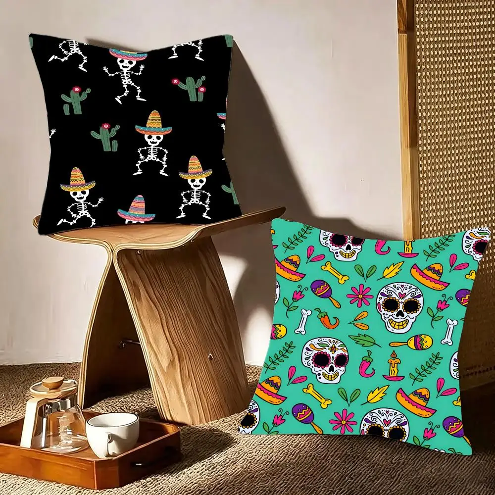 Art Festival Halloween Sugar Skull Decorative Cushion Cover Crystal velvet sofa Aesthetic room decor Car seat back cushion