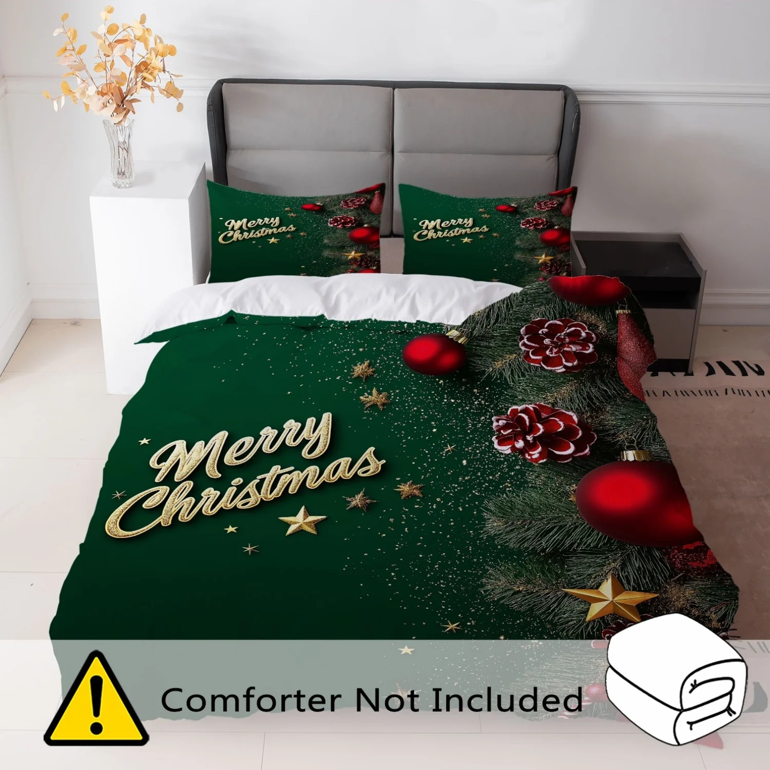 3-Piece Christmas Bedding Set Duvet Cover Set Multi Size Quilt Cover Queen Size Bedroom Bedding Decoration Machine Washable Adult Boy Girl Bedroom