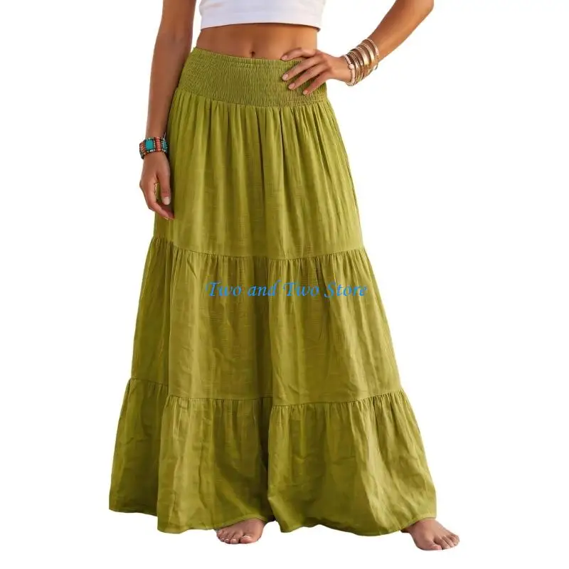 HX6F Women's Travel Maxi Skirt with High Waist and Relaxed Long Profile