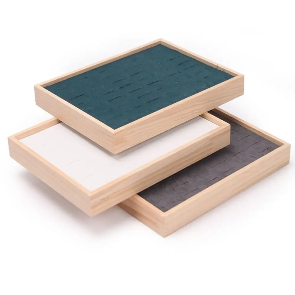 Simple 48 Grids Wood Rings Tray Velvet Exquisite Earrings Display Tray Ear Studs Case Jewlery Organizer Ring Earring Holder Home