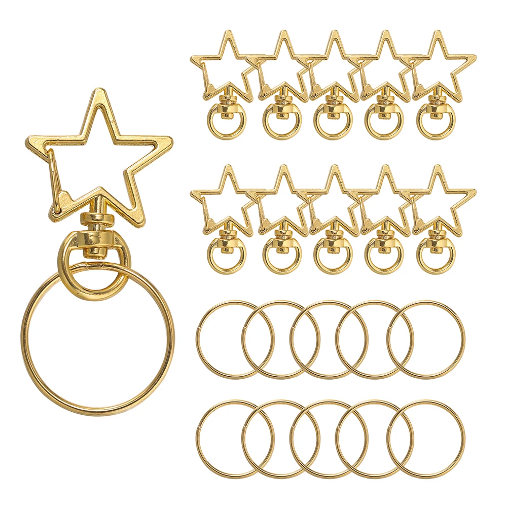 10 pçs/set em forma de estrela primavera snap chaveiro clipe com fivela de suspensão, anel de salto aberto & fecho giratório de metal para fazer jóias diy