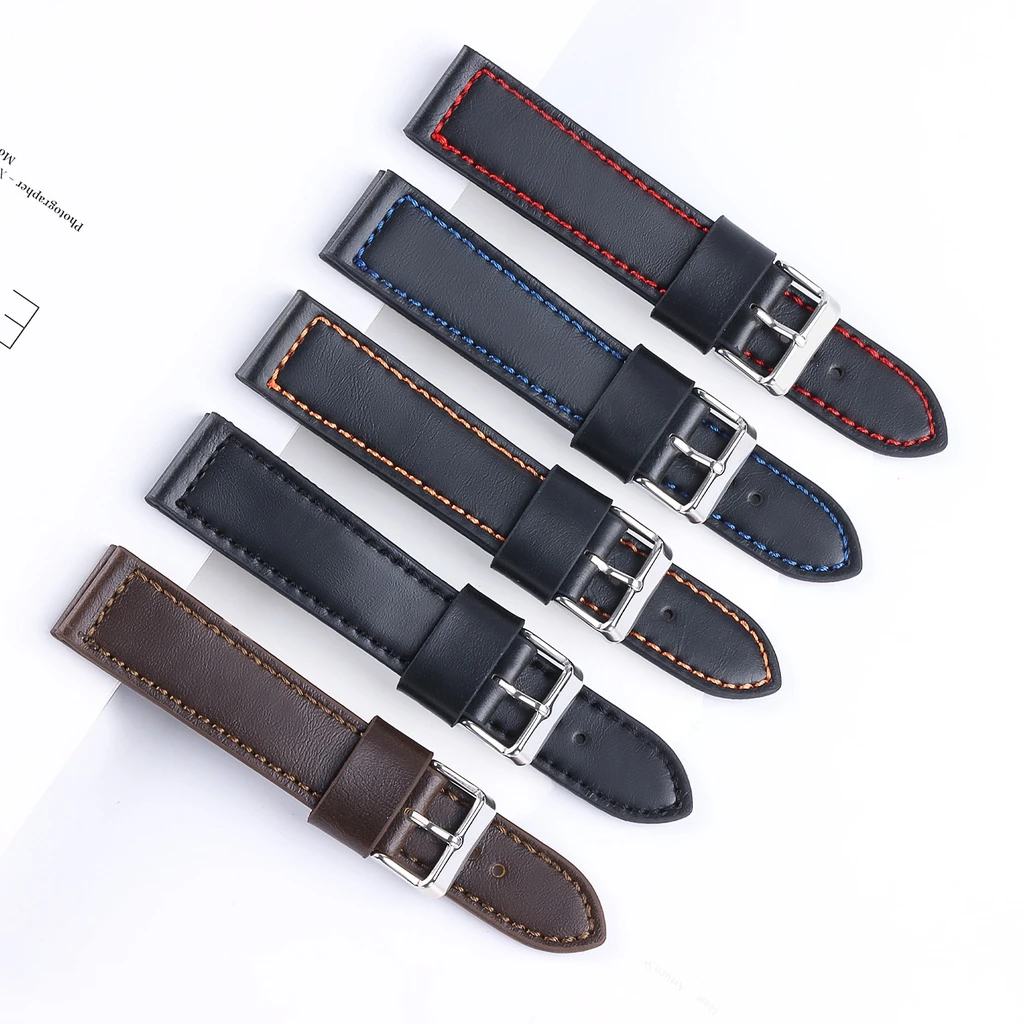 Leather Strap 18 20 22 24mm Universal Soft Watch Strap Cowhide Leather Watchband Women Men Replacement Belt Bracelet