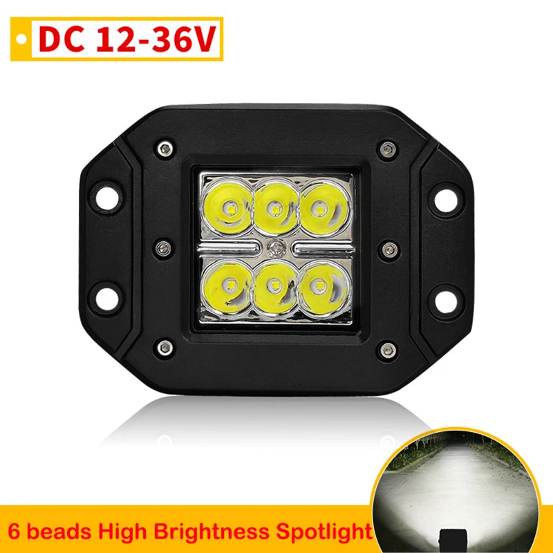 1PC 12V-48V 18W Vehicle Bumper Light Flush Mount Off-Road Vehicle Front Fog Light Ceiling Embedded LED Modified Car Lighting