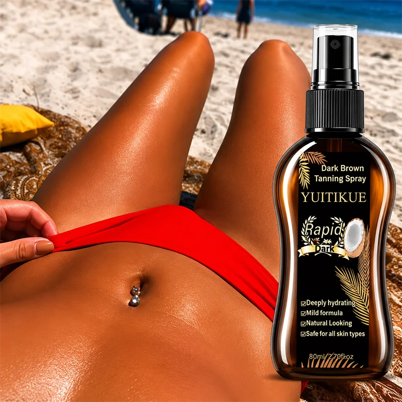 Natural Coconut Rapid Dark Sunless Tanning Spray Hydrating Gentle Bronze Glow Self Tan Body Mist For All Skin Tones 80ml