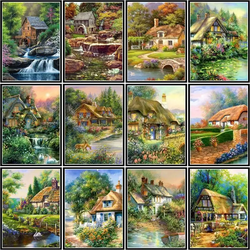 

GATYZTORY Painting By Numbers Forest House Drawing On Canvas Handpainted Gift Diy Pictures By Number Landscape Kits Home Decor